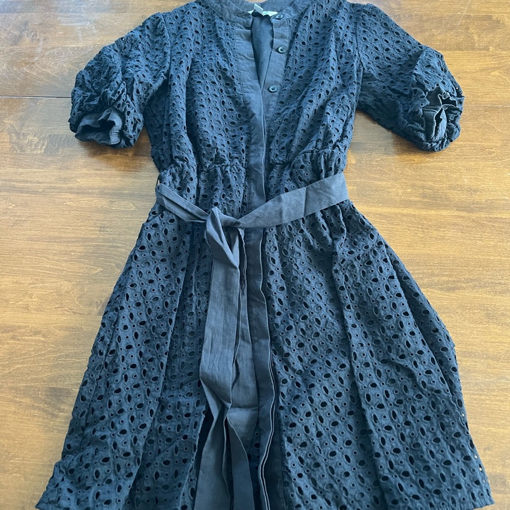 Nine West Black Long Sleeve Eyelet Dress